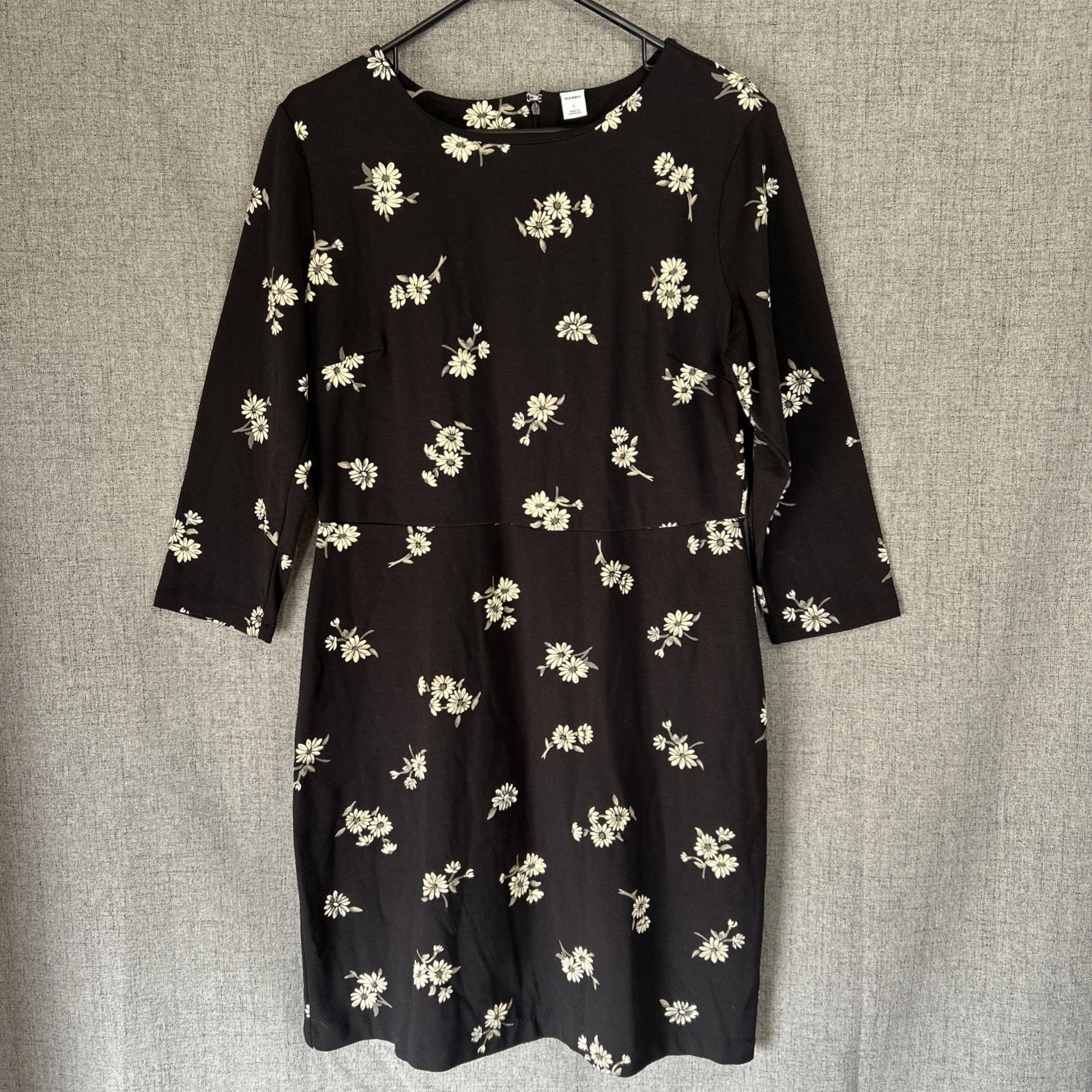 Old Navy Womens Dark Floral Sheath Dress Minimalist Black White Capsule Career L