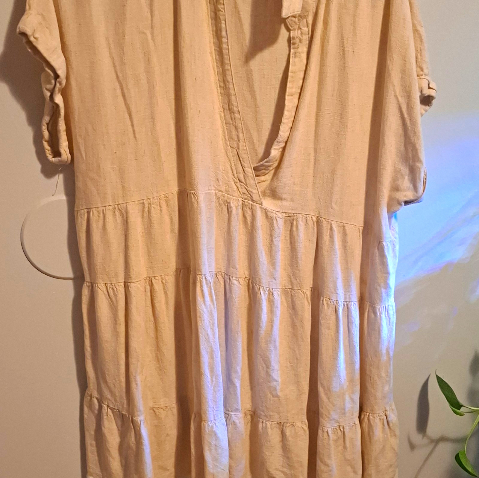 Umgee USA XL Shift Dress V-Neck Short Sleeve Lightweight Tiered Beige