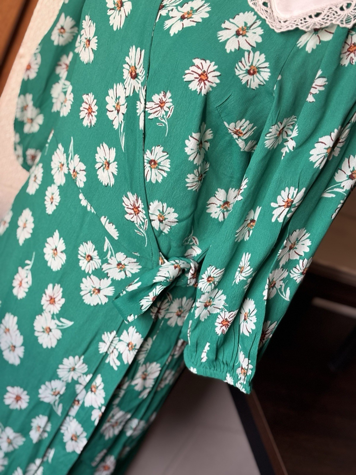 Miss Selfridge Size 8 Collared Green Floral Wrap Dress 70s Preppy New