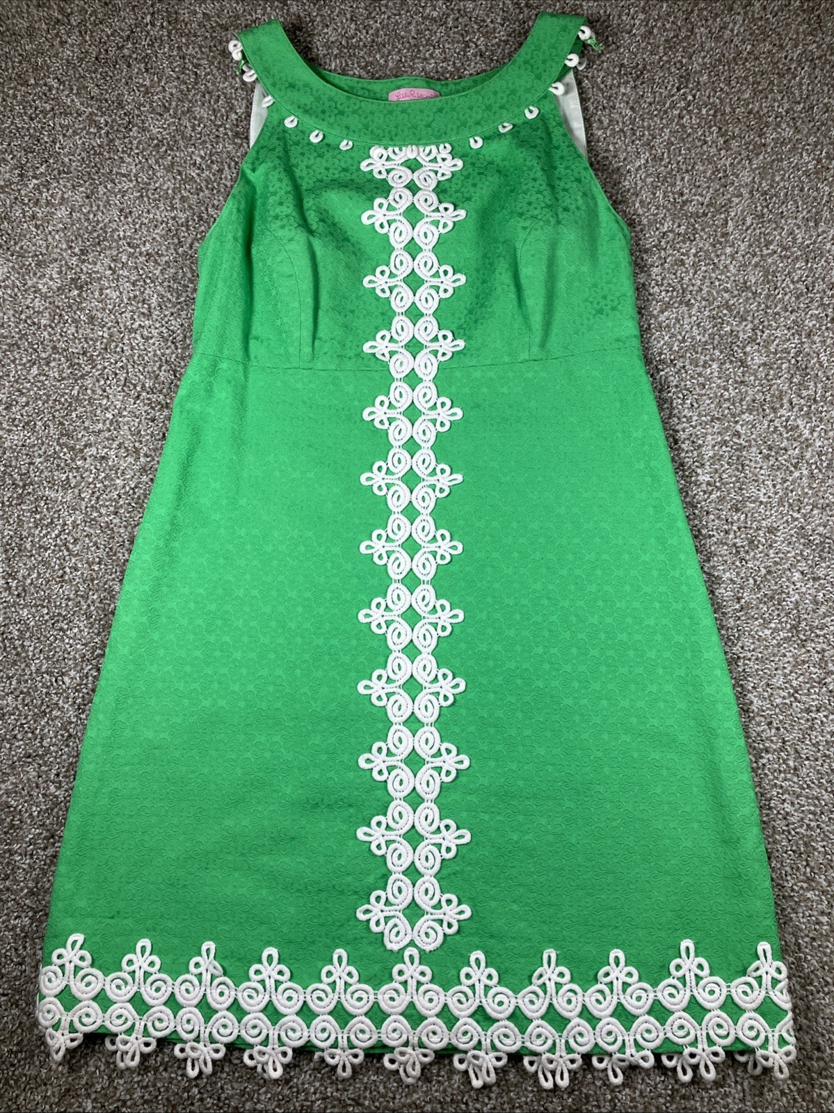 Lilly Pulitzer Women’s Textured Eyelet Trim Shift Dress Kelly Green Size 6 Lined
