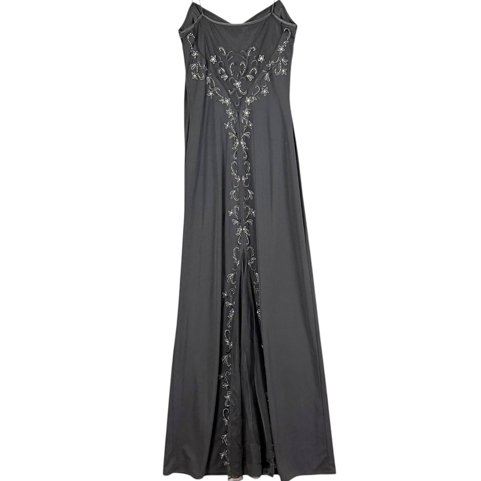 Vtg Dave & Johnny Laura Ryner Gown Black Beaded Lace Y2K Witchy Mesh Back Sz 5/6