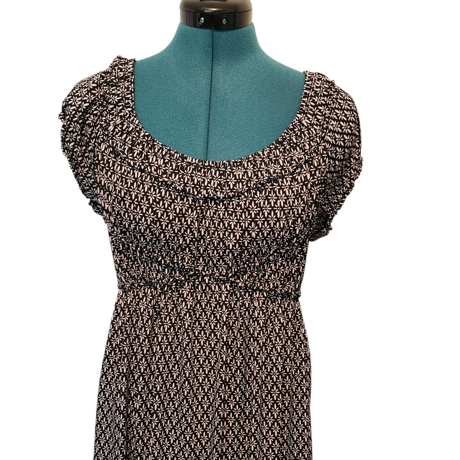 Max Edition Midi Dress Black White Floral Stretchy Women’s Size Medium