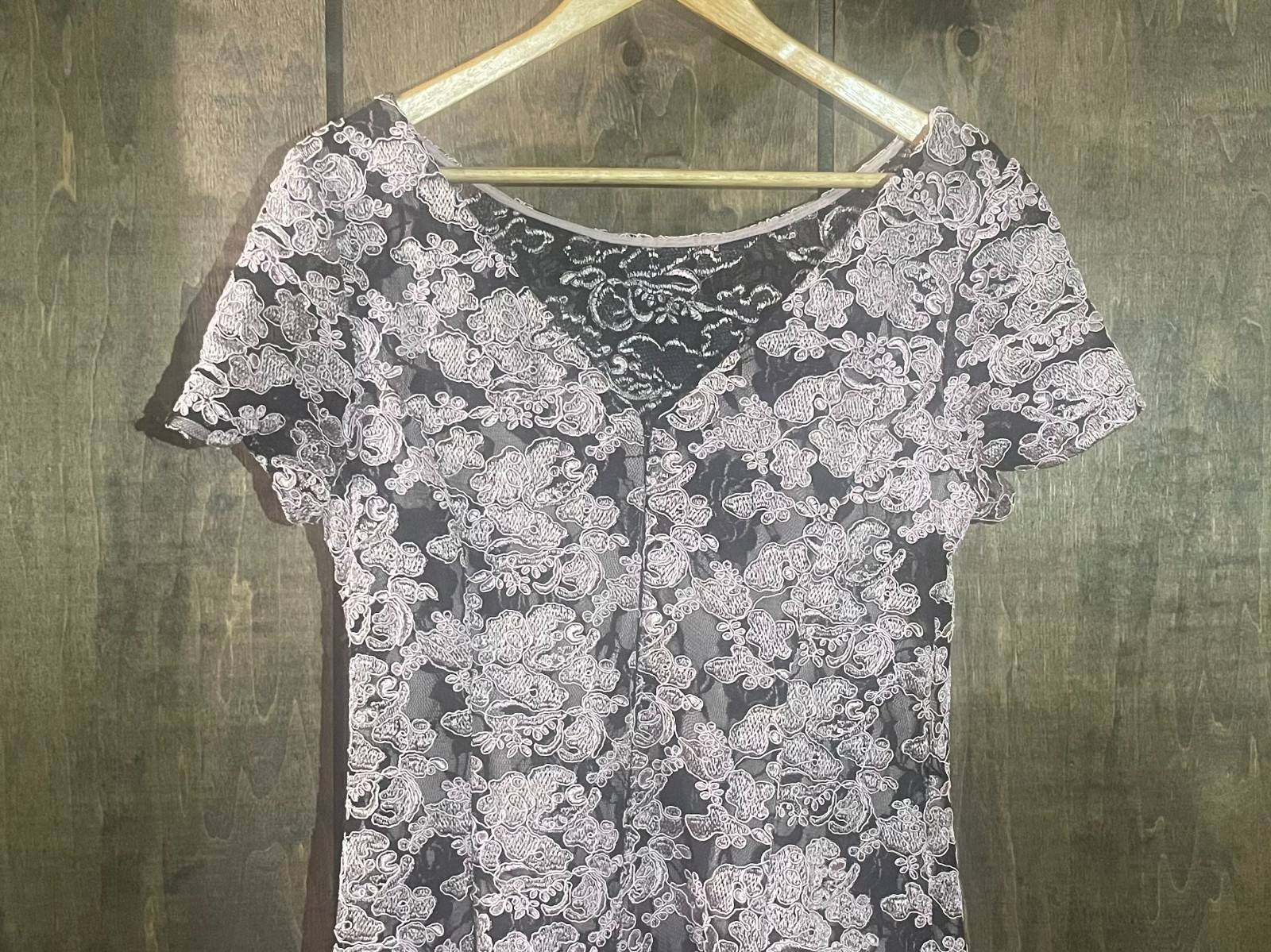 Alex Evenings Silver Floral Rosette Sequin Lace Maxi Dress Sz 8
