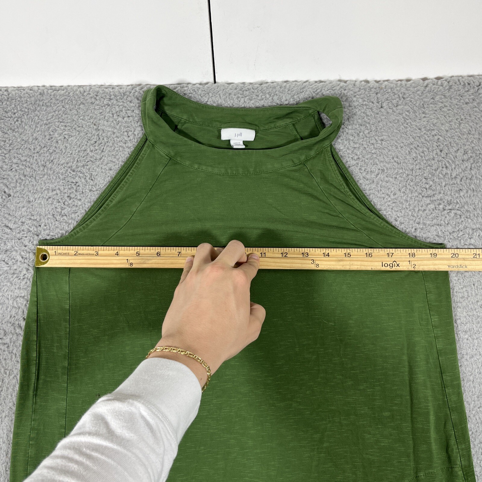 J Jill Olive Green M Stretch Slub Jersey Knit High Neck Long Maxi Dress Pockets