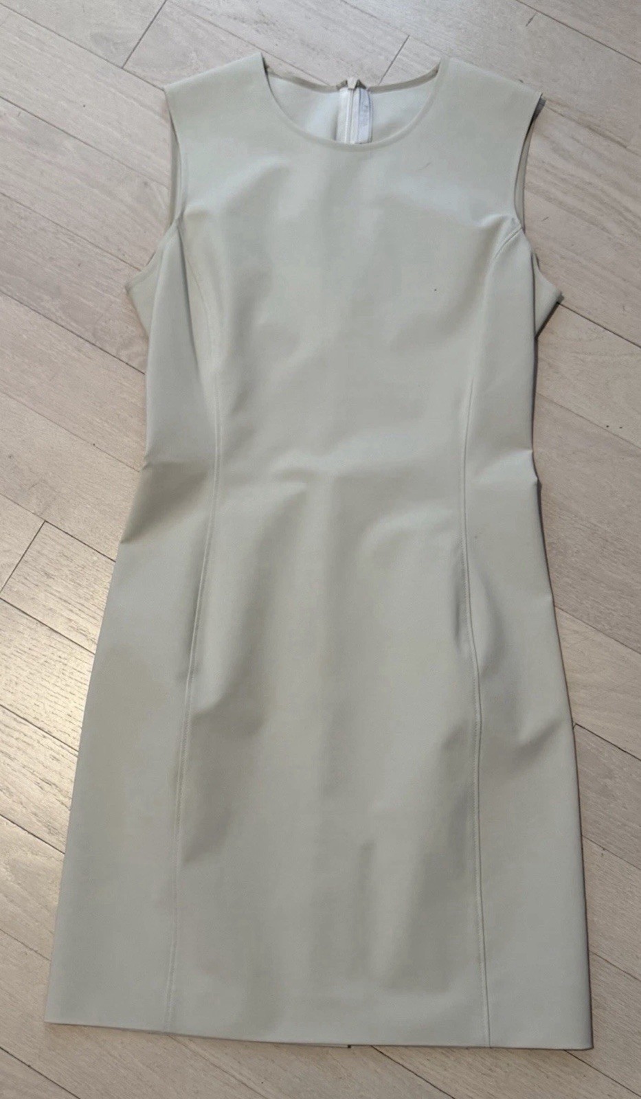 Prada Women Beige Sleeveless Sheath Dress Size 42 Zip Round Neck