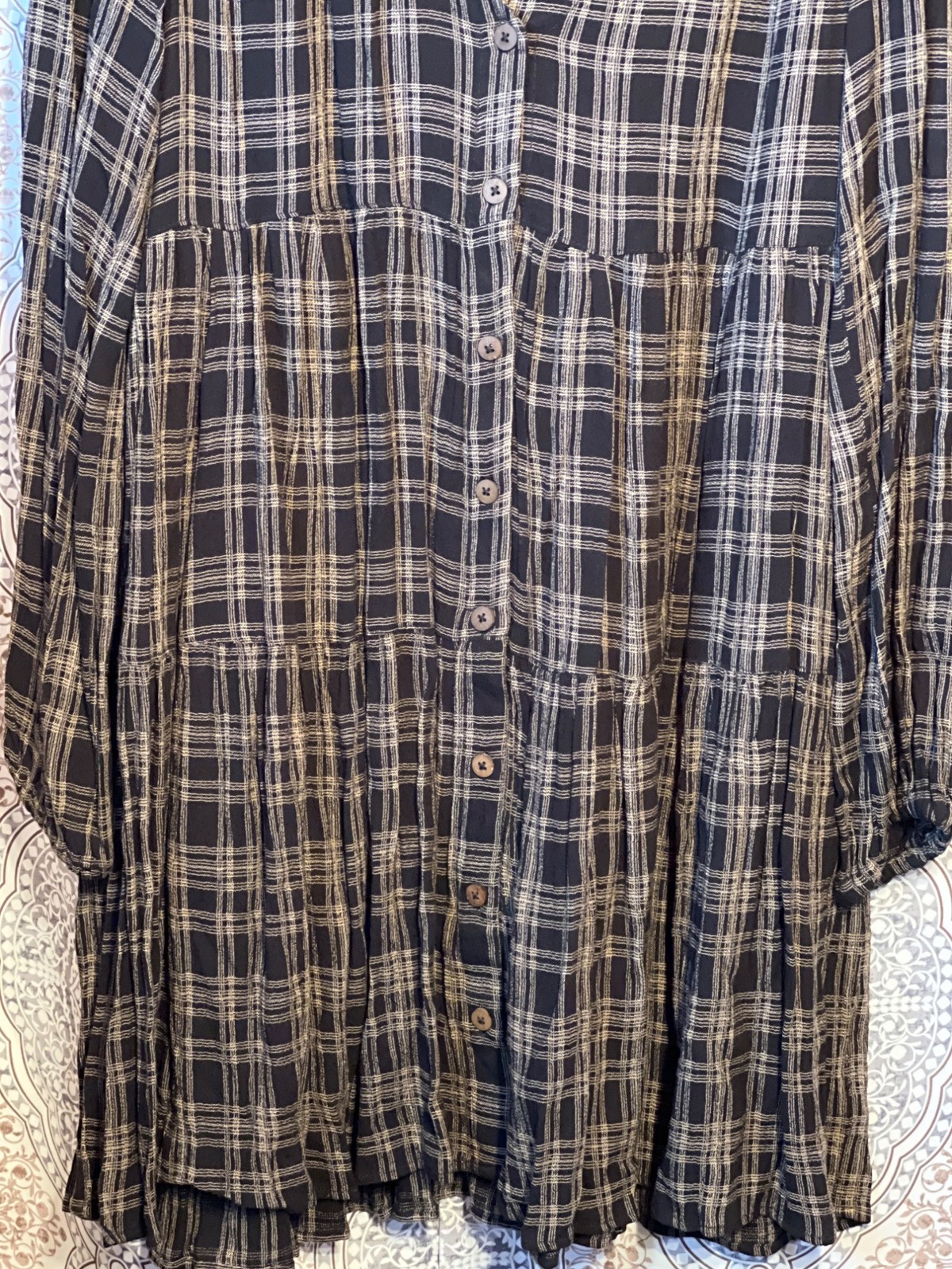 Urban Outfitters Women’s Medium Plaid Long Sleeve Tiered Button Down Dress