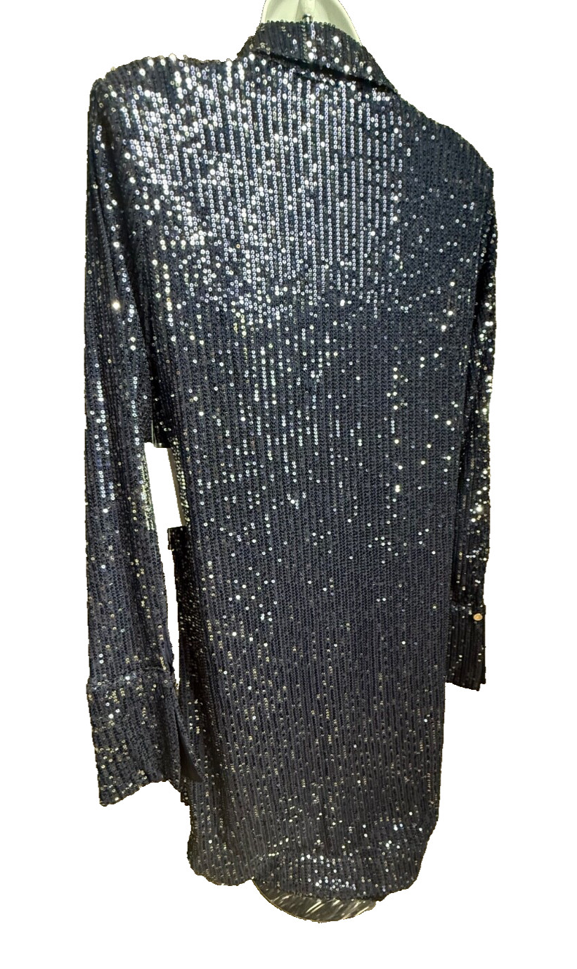 $69 Intempo Women’s-Sequin Button Up Dress-Navy Sparkly -Medium-New With Tag