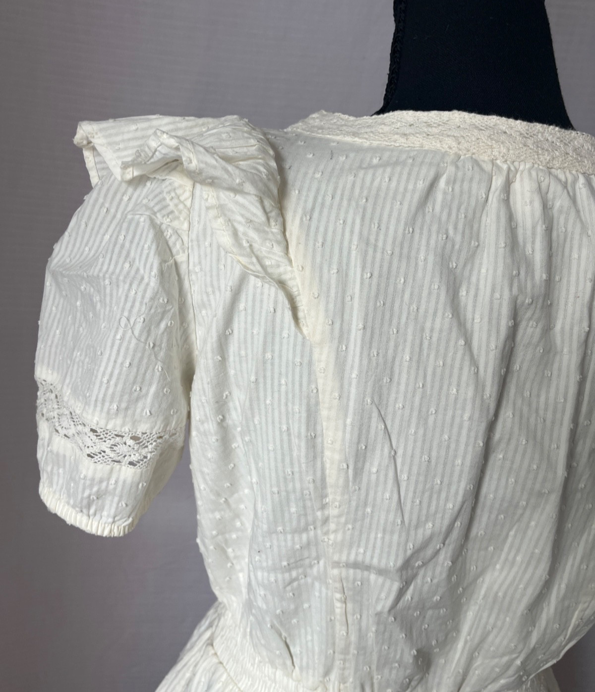 NWOT Ivory Ruffled Swiss Dot Mini Dress Small Prairie