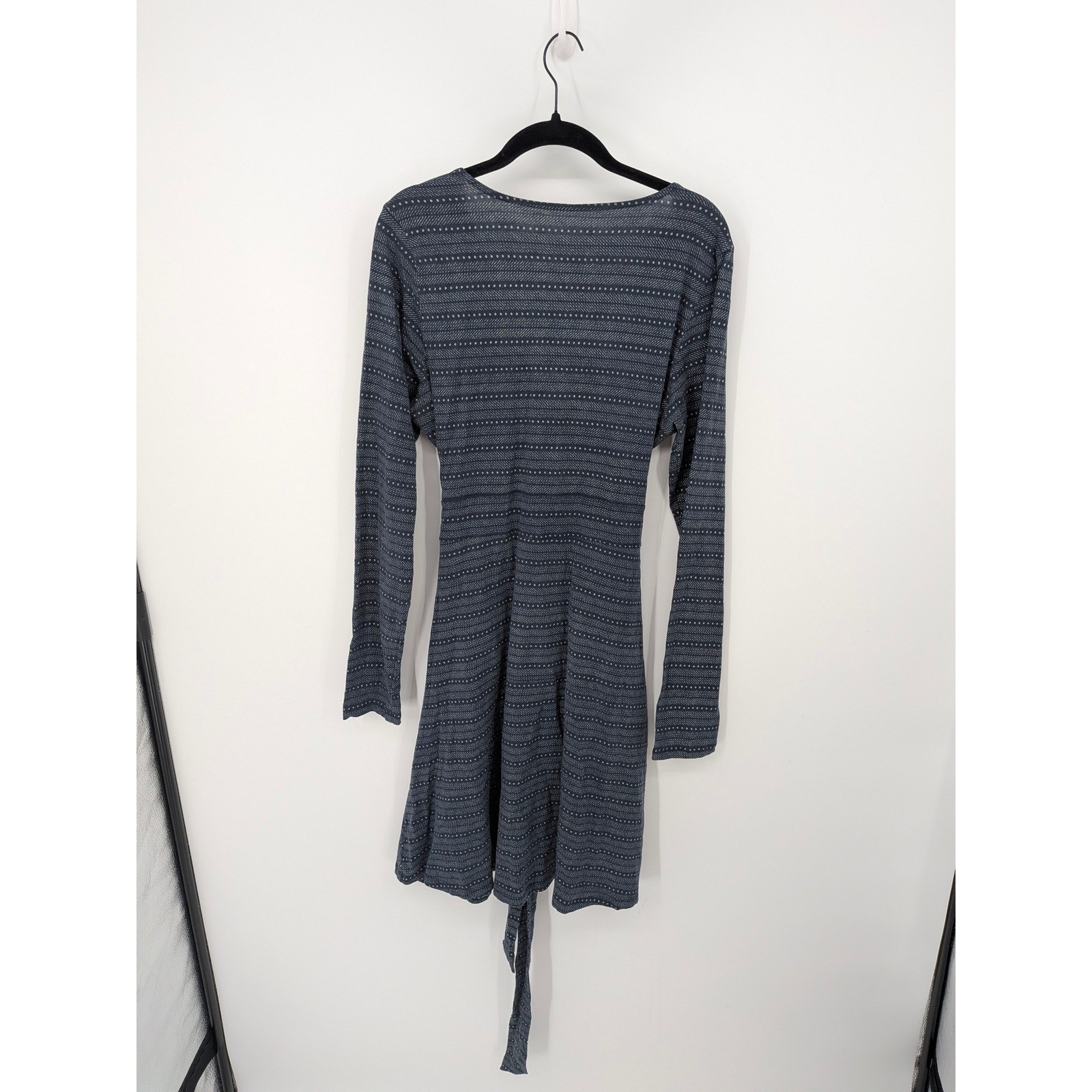 Toad&Co Faux Wrap Dress Womens Large Blue Long Sleeve Eco Organic Cotton Blend