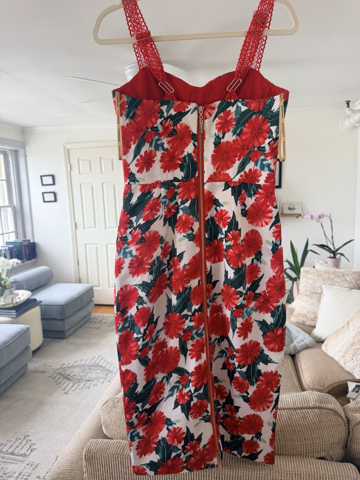Bronx & Banco Red/White/Green Floral Sleeveless Zip dress Women’s S