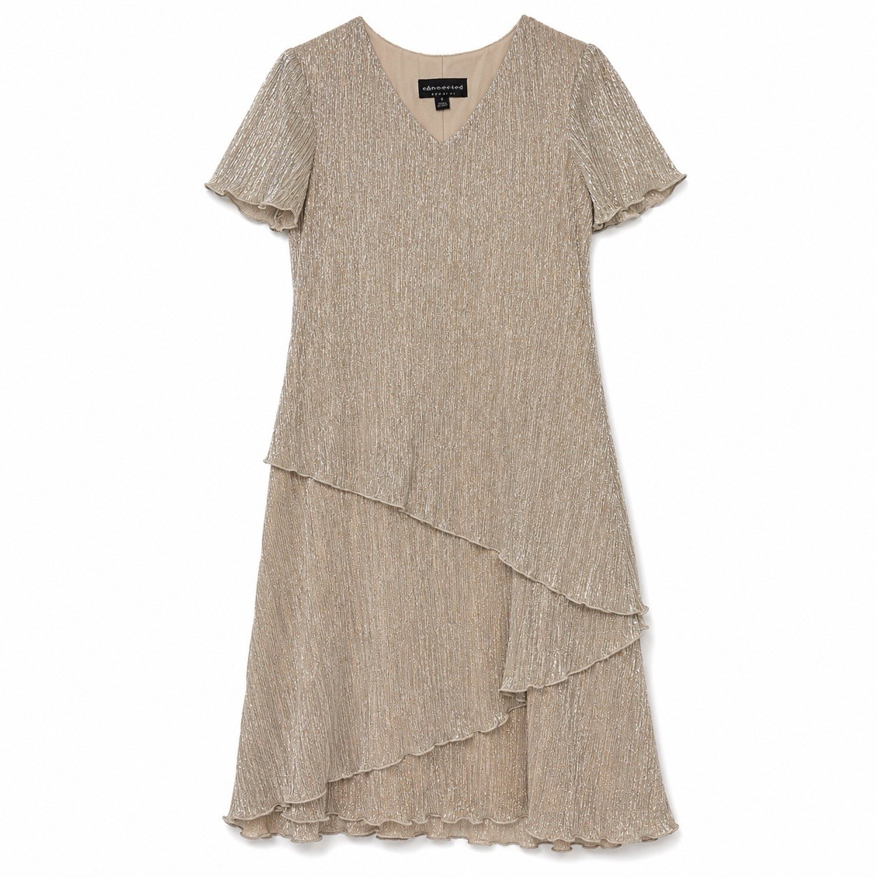 Connected Apparel Metallic Shimmer Overlay Dress Women’s Size 6 Champagne