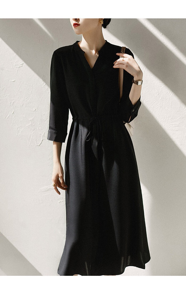 Mulberry Shirt Dress Silk Blend Womens Mid Long Length Long Blue Summer Dresses