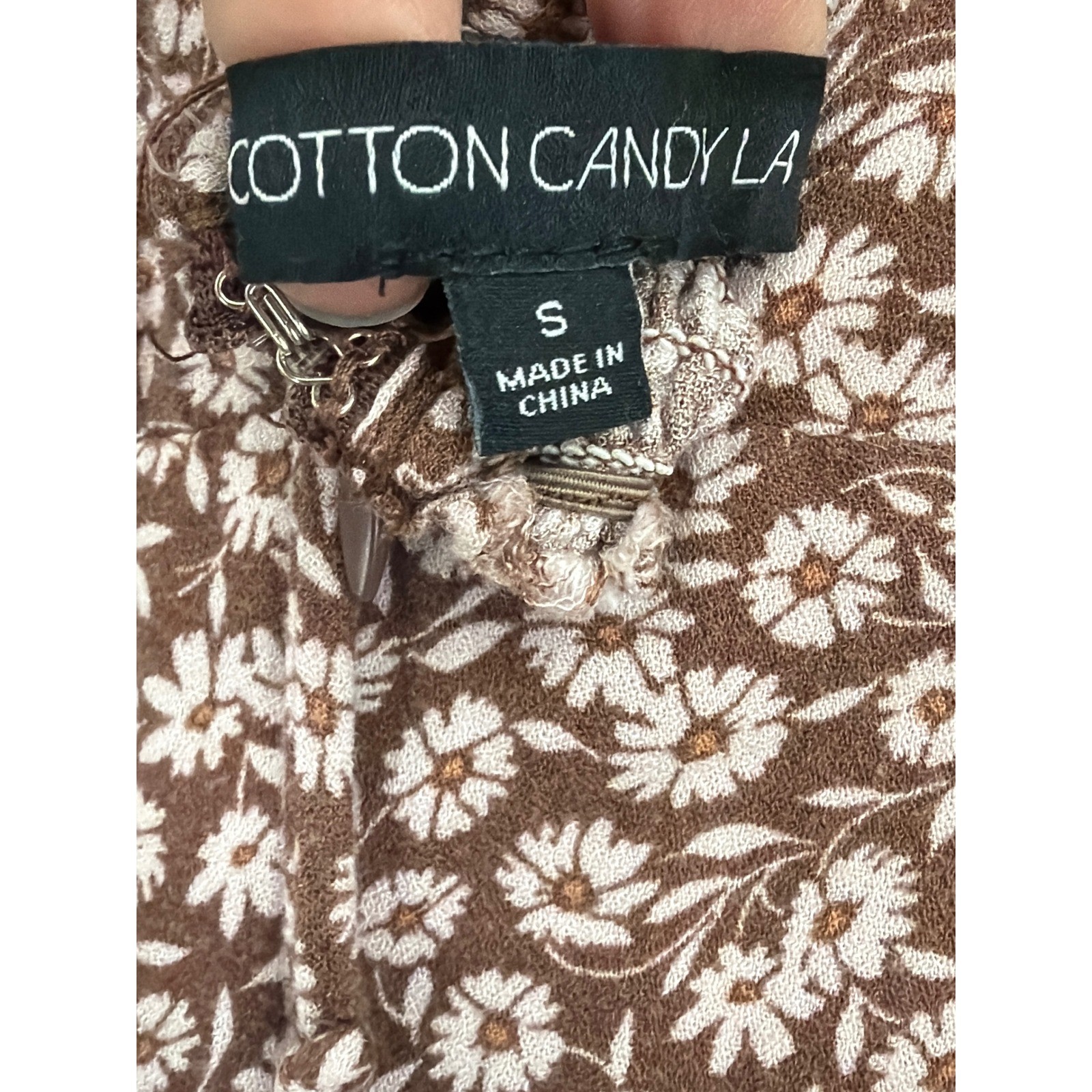 Cotton Candy LA Brown Floral Halter Mini Dress V-Neck Smocked Back Small