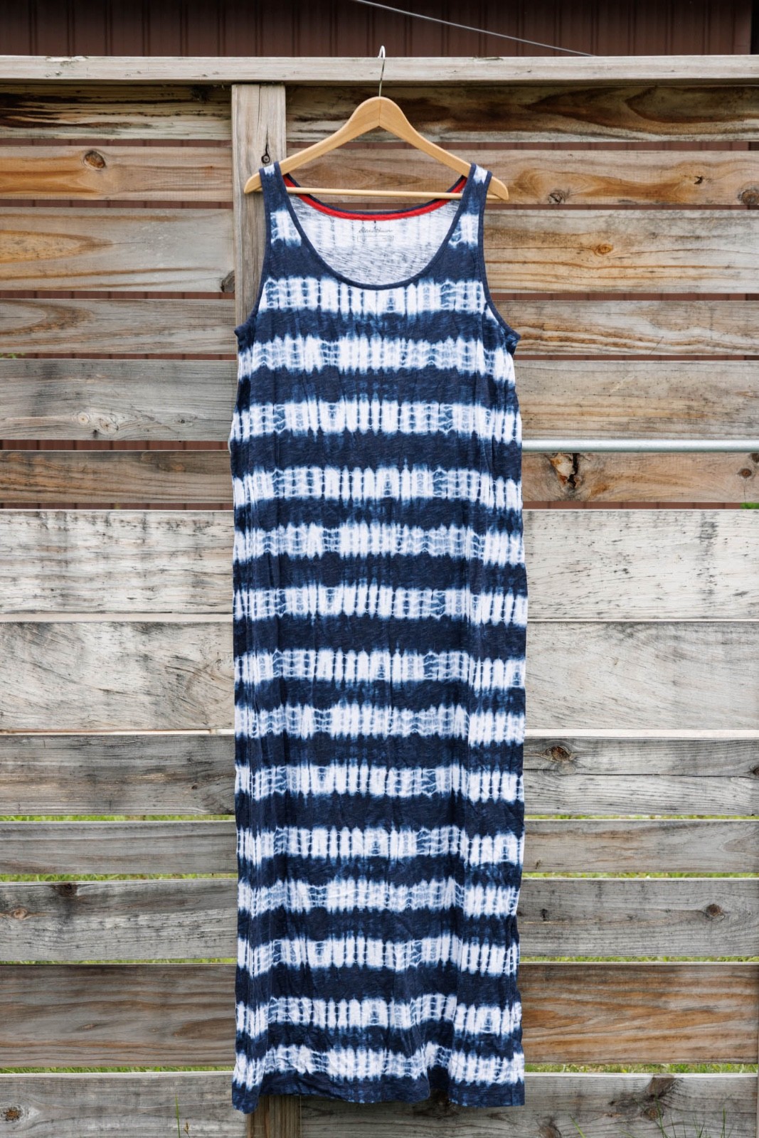 Eddie Bauer Navy Blue & White Tie Dye Maxi Dress