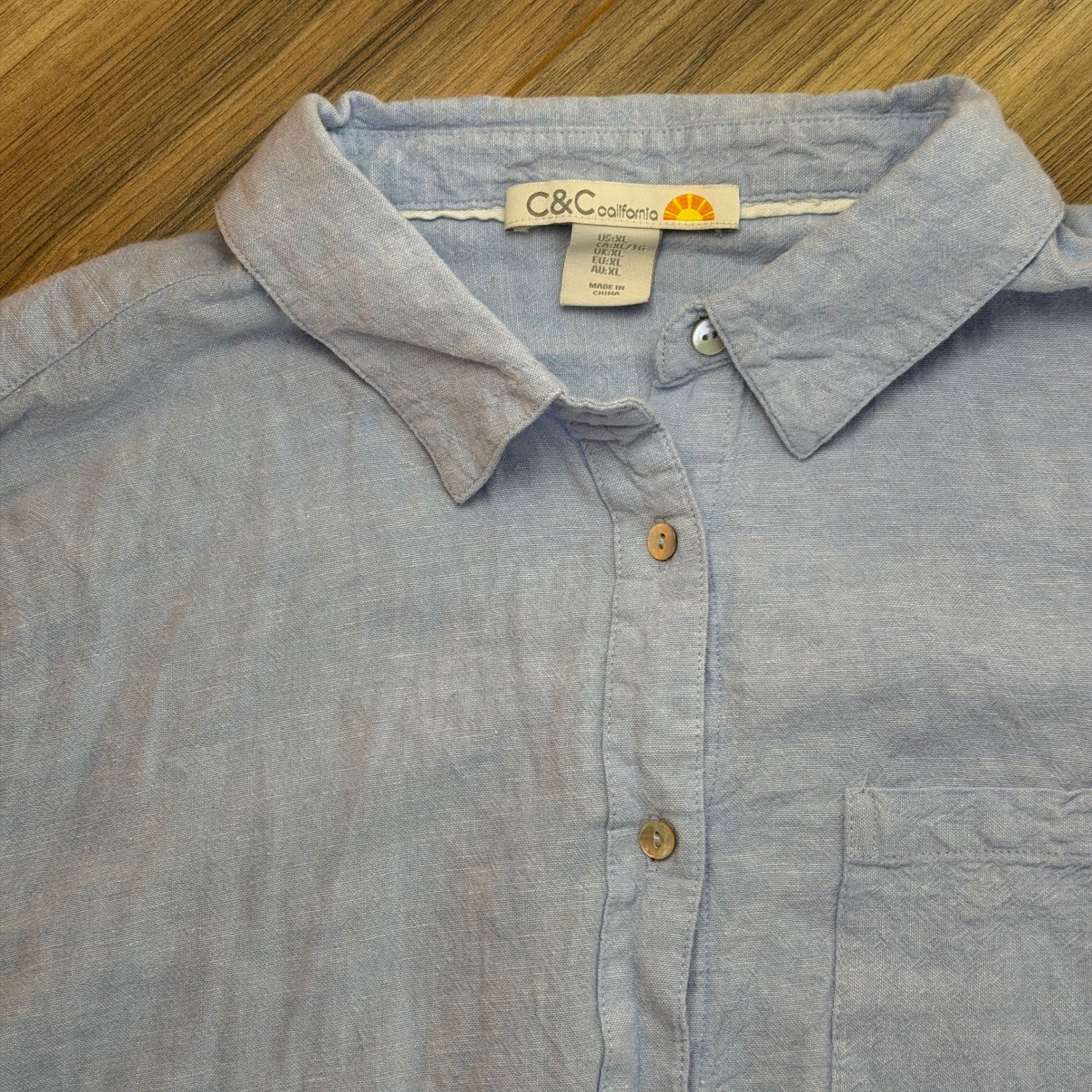 C&C California Linen Button Down Shirt Dress XL Roll Tab Sleeve Fisherman Beach