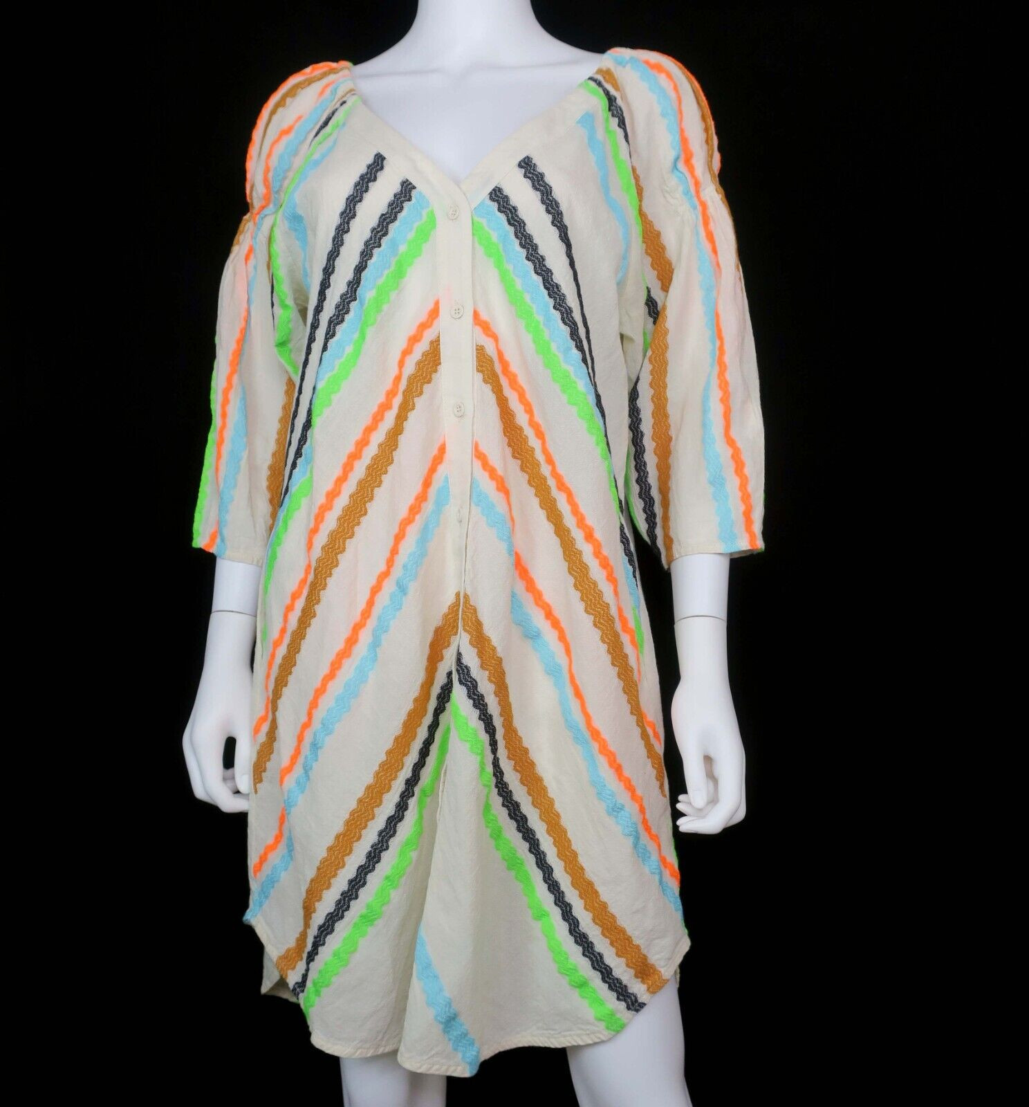 Devotion Twins Rhodolitis Stripe Dress Tunic Button-up Pockets Women’s Small