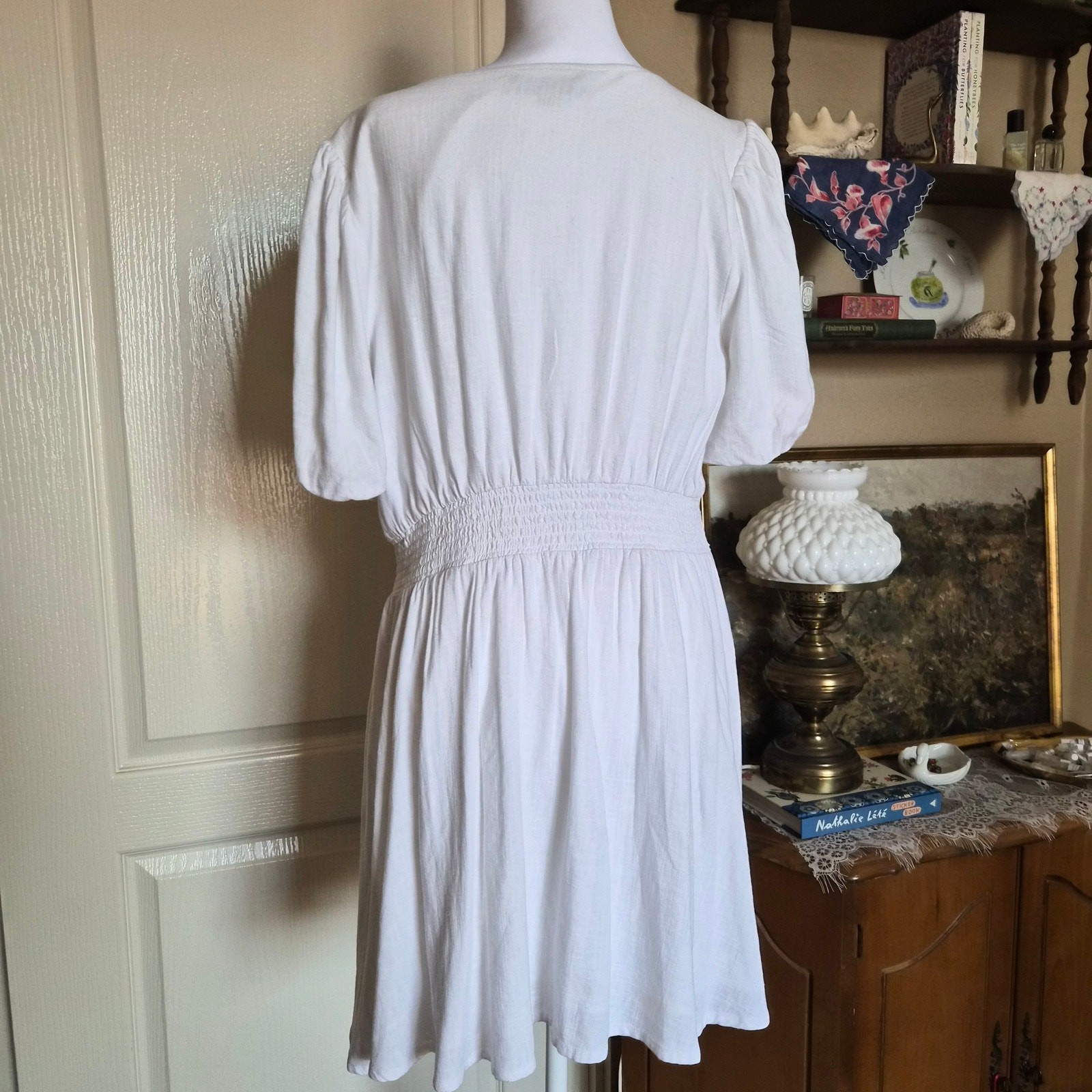 LOFT Ann Taylor White Cottagecore Linen Dress Size 12