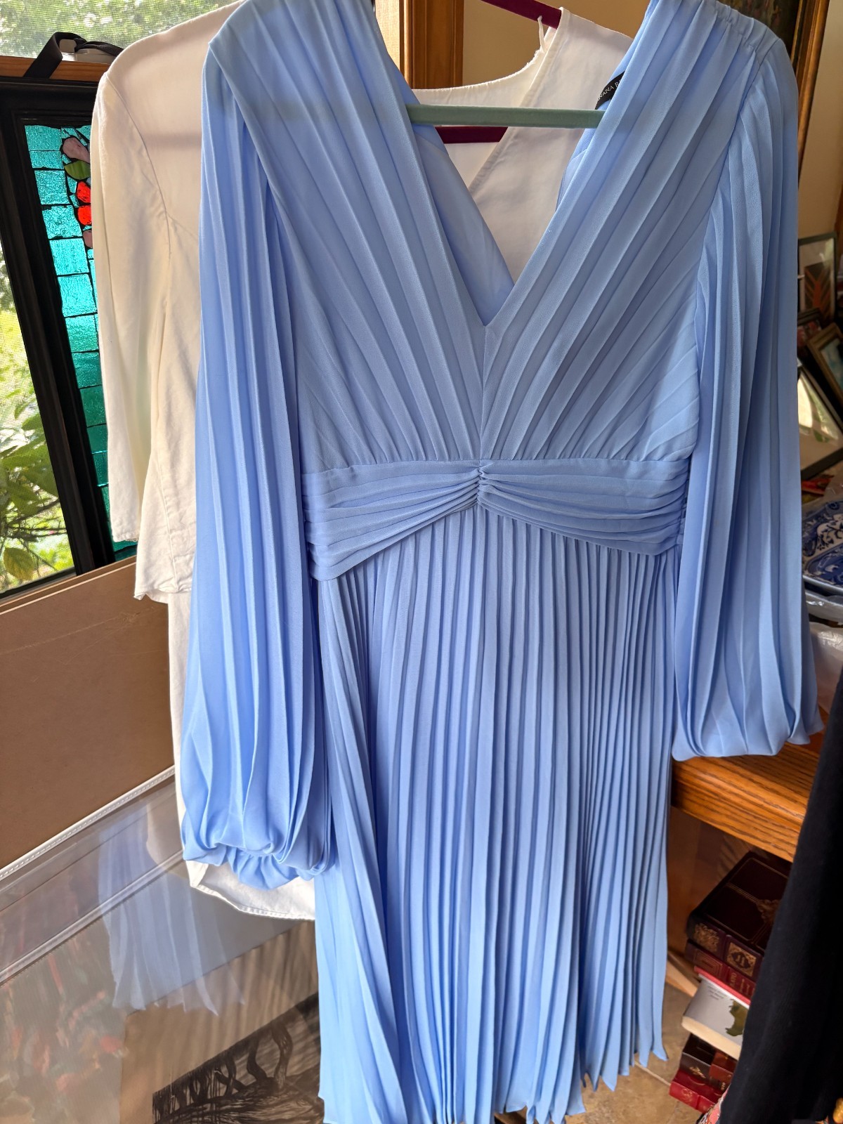 Banana Republic Cornflower Light Blue Pleated V-Neck Dress–8