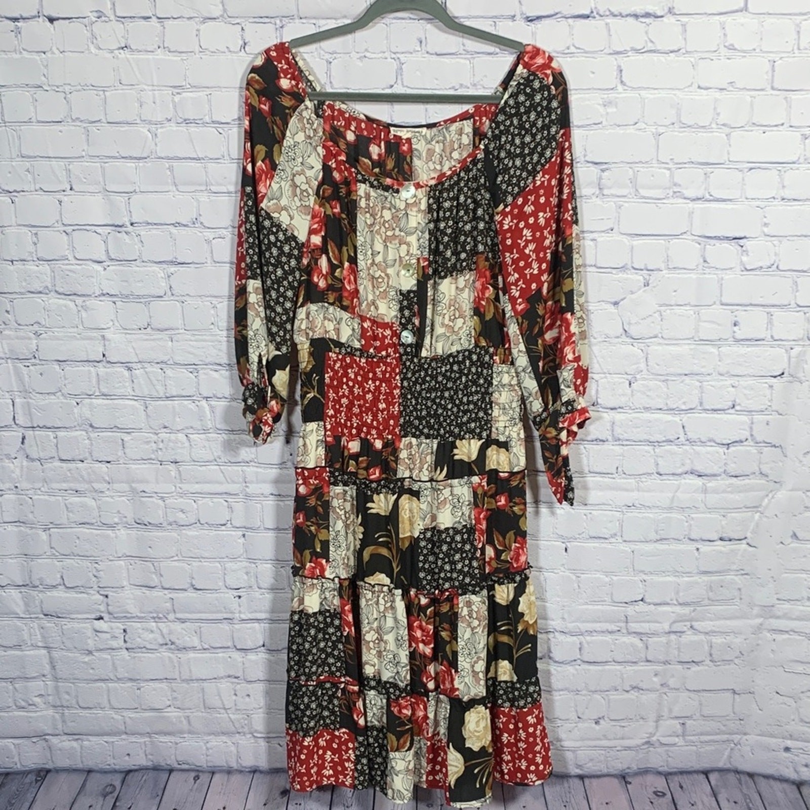 Hope Springs Womens Patchwork Midi Dress Off the Shoulder Red Black Size XL