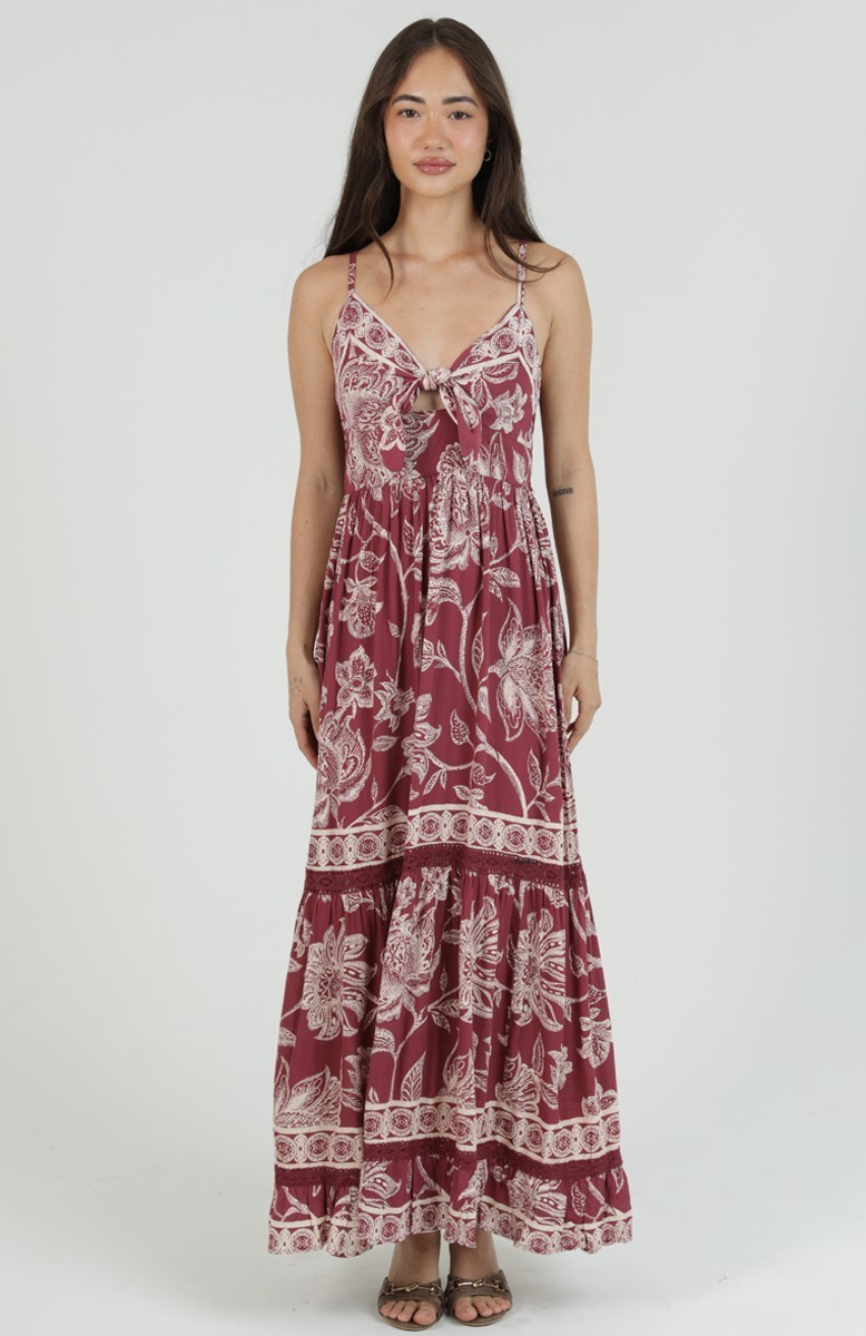 Angie Chocolate Brown V Neck Twist Cut Out Front Maxi Dress F4F50-A990