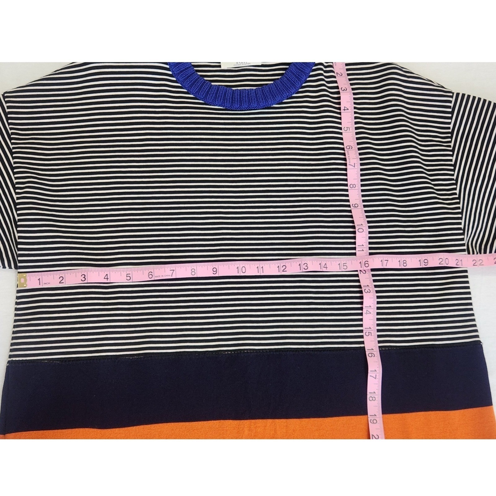 Cedric Charlier Virgin Wool Striped Knit Dress Blue Orange Black White Size 12