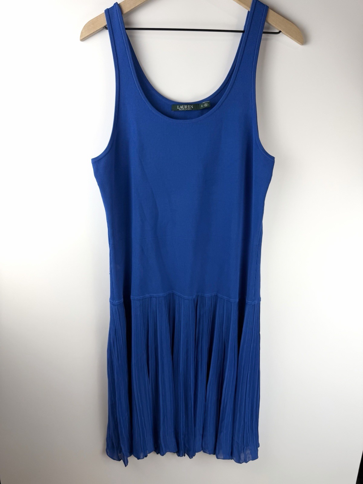 LAUREN RALPH LAUREN Royal Blue Sleeveless Knit Midi Dress Pleated Tiered XL