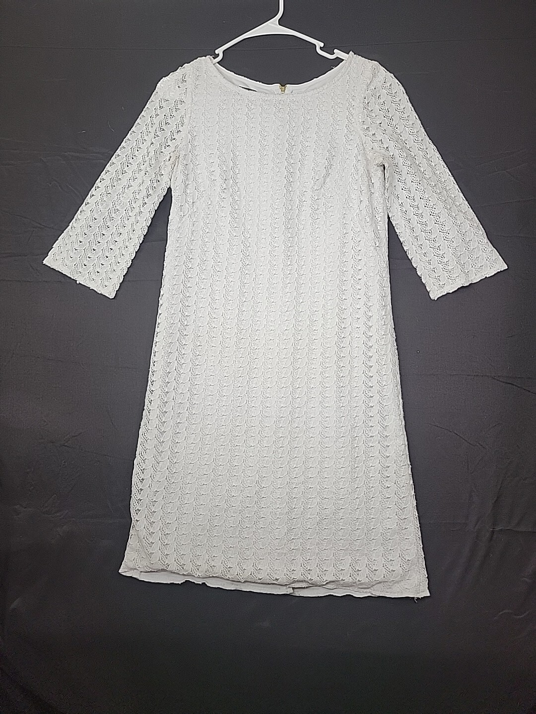 Nine West Womens White Dress 3/4 Sleeve Lace lined