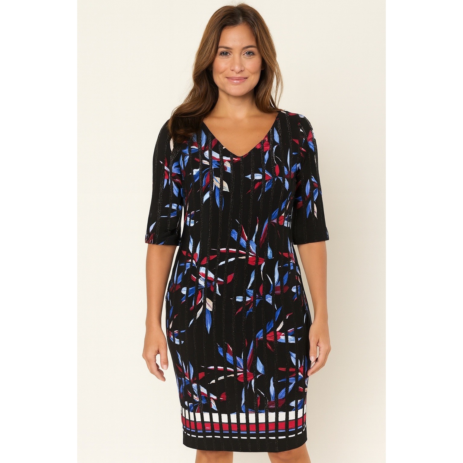 Picadilly Canada Dress Floral Print Black Red Blue Sheath Career Womens