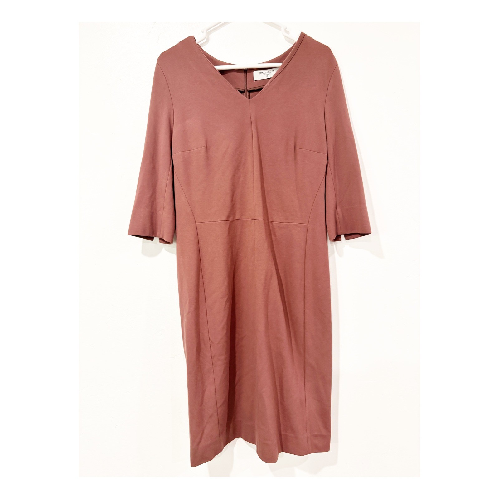 MM.LaFleur Etsuko Dress Dusty Rose Pink V-Neck Sheath Workwear Womens Size 16