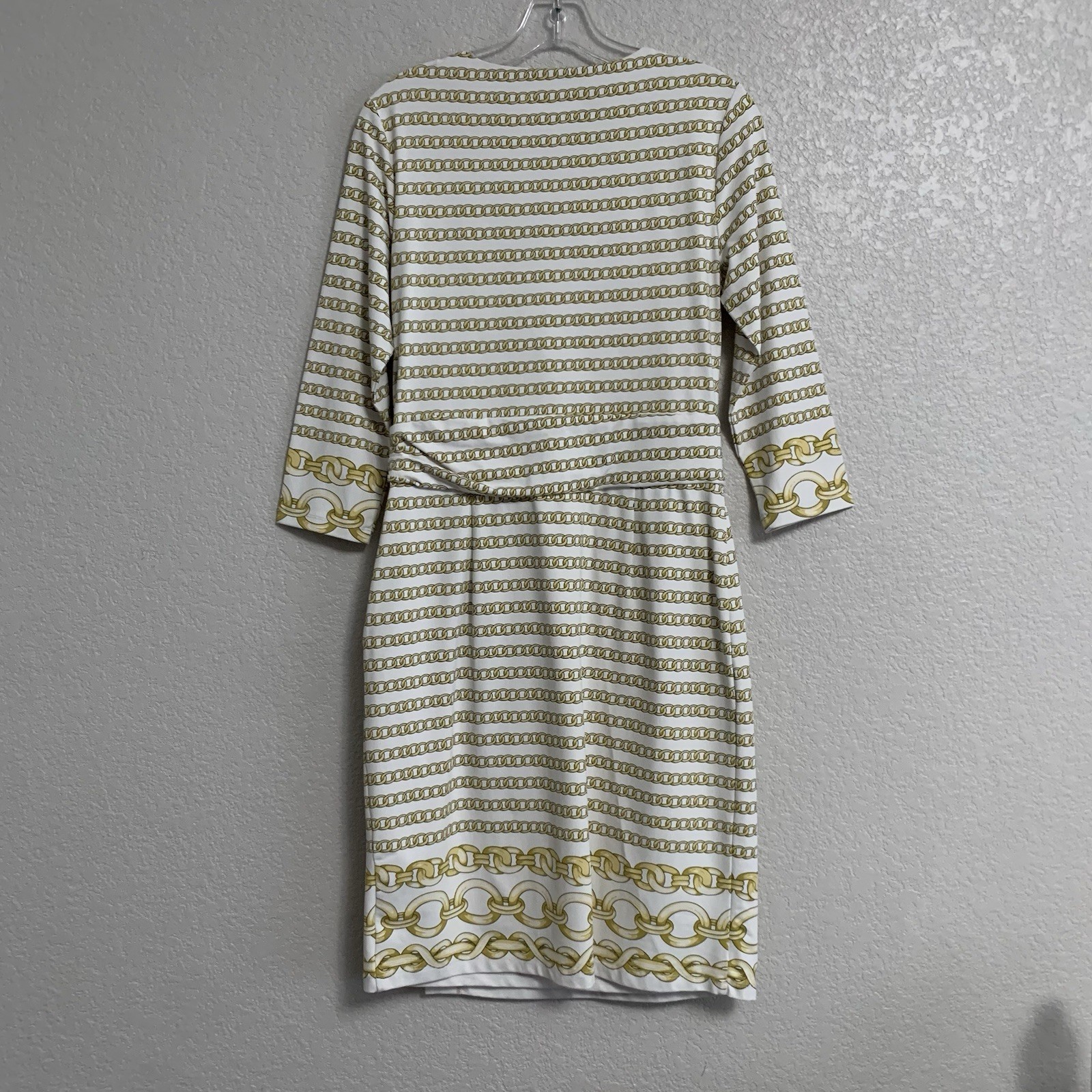 J McLaughlin Dress Womens M Brea Catalina Cloth Faux Wrap Gold Optic Link Preppy
