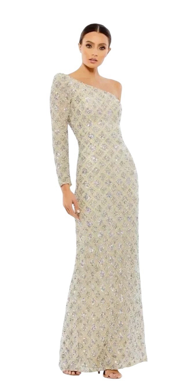 Mac Duggal A5479 Shimmering Gold Sequin Gown One Shoulder Size 16 $598