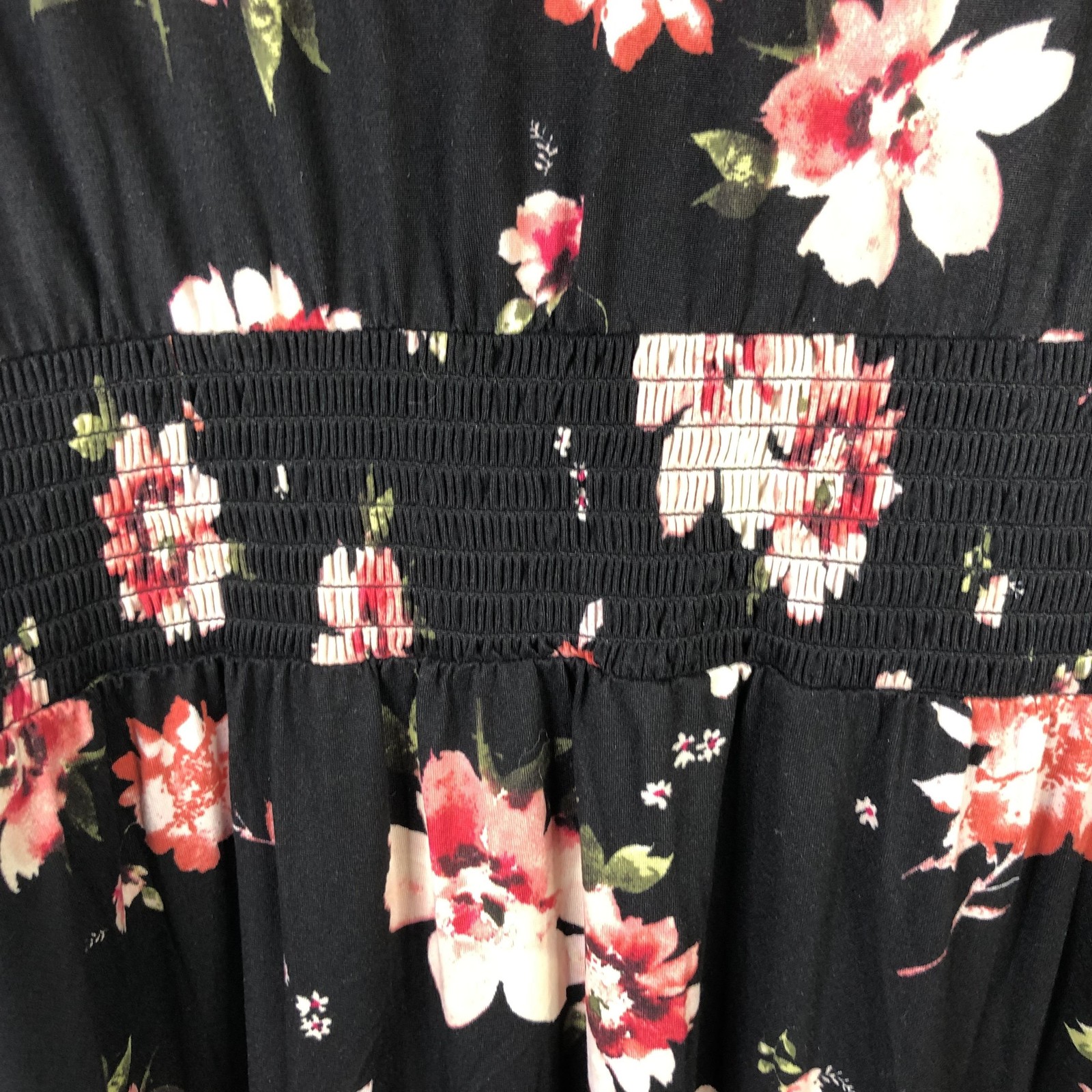 Nine Britton Rosaline Knit Maxi Dress Womens 2X Black Floral Smocked Stitch Fix