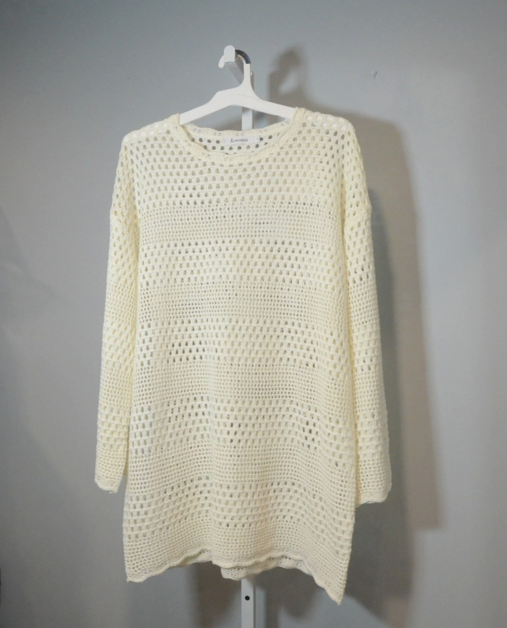 Anrabess Women’s Size L Ivory Crocheted Open-Stitch Swim Cover-up