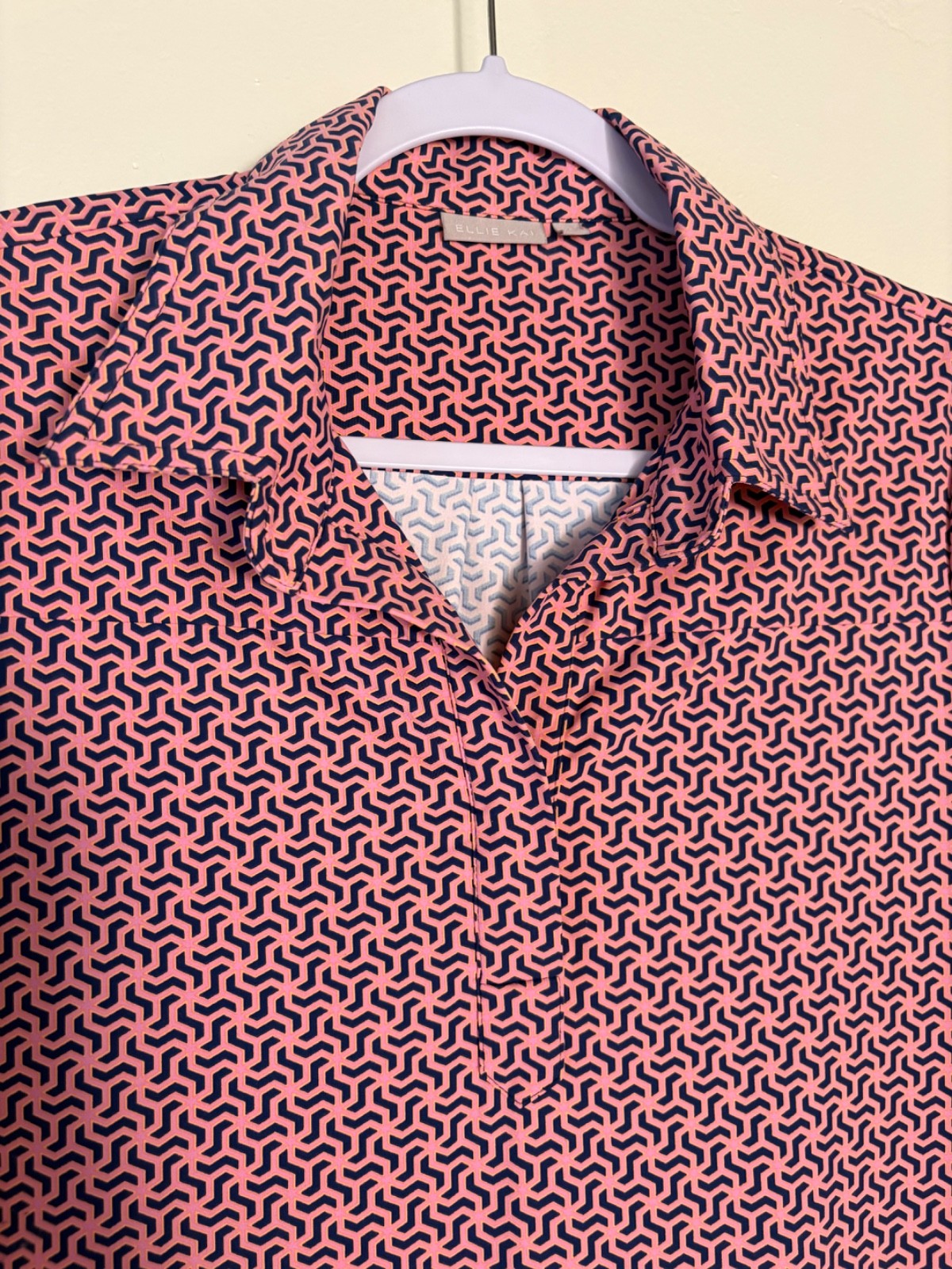 Ellie Kai Pink & Navy Geometric Shift Dress Custom Collared Size 10 Preppy