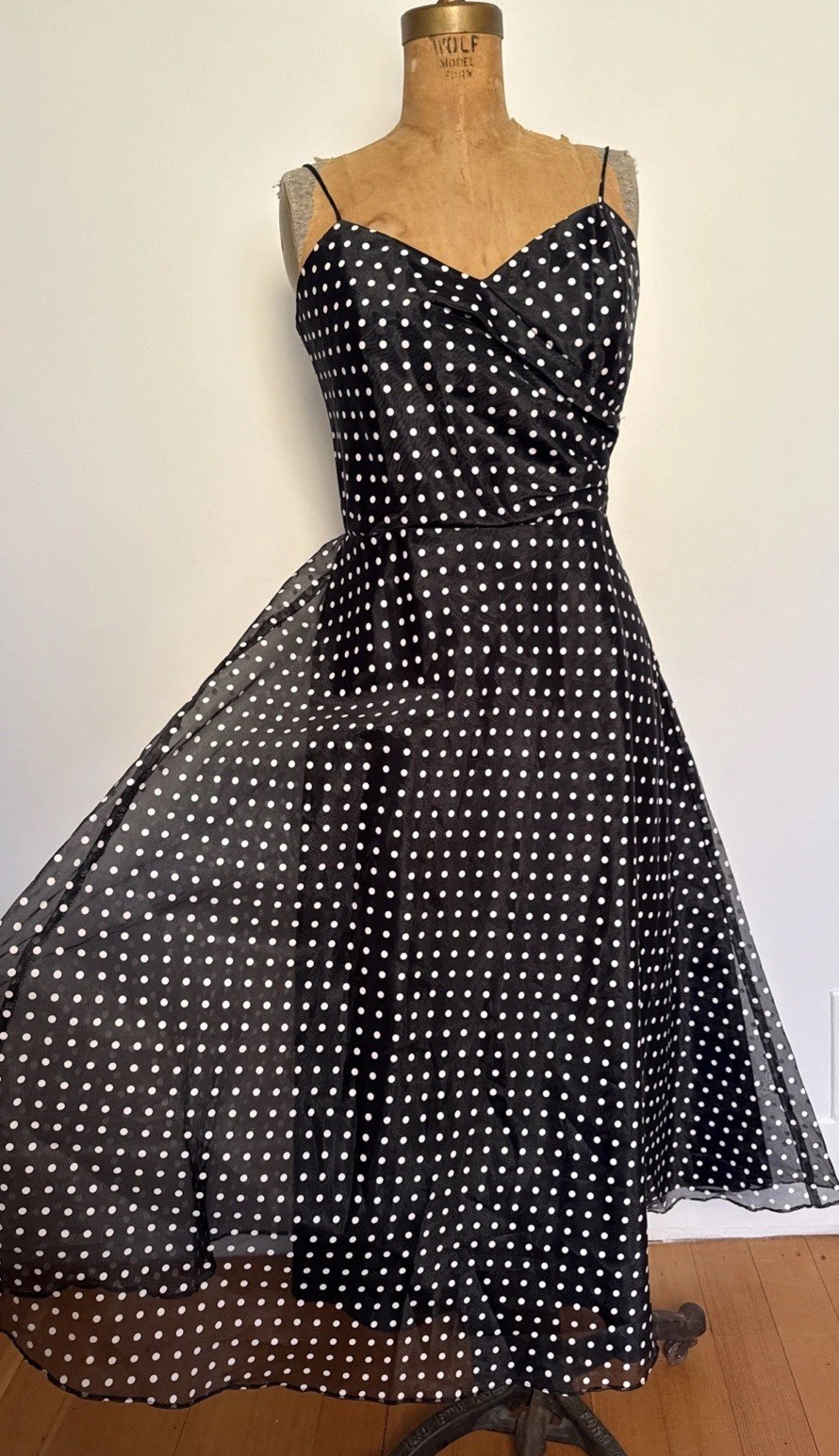 Vintage J.B.S Polka Dot Full Skirt Formal Dress Chiffon USA Classic Size 8