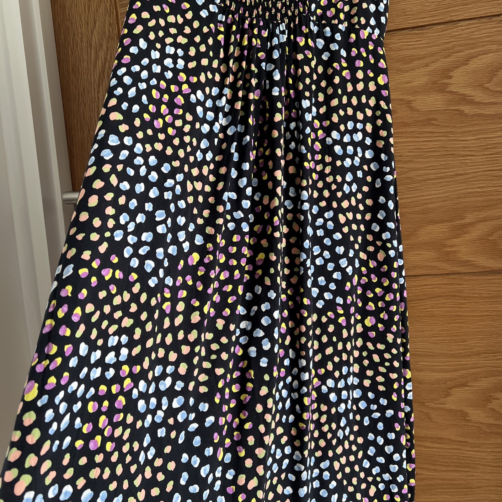 Nobody’s Child Black Dot MultiColour Midi Dress Button Down Sleeveless 8 viscose