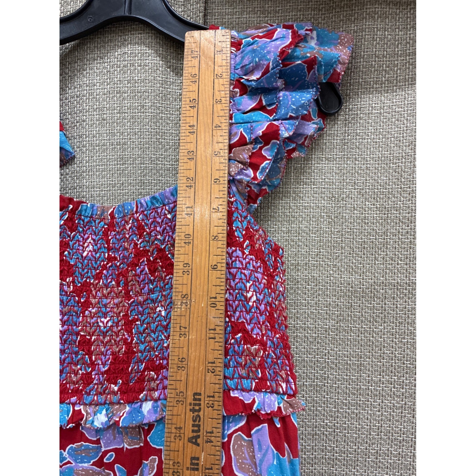 Love The Label Floral Smocked Tiered Maxi Dress Red Blue Ruffle Sleeve Small