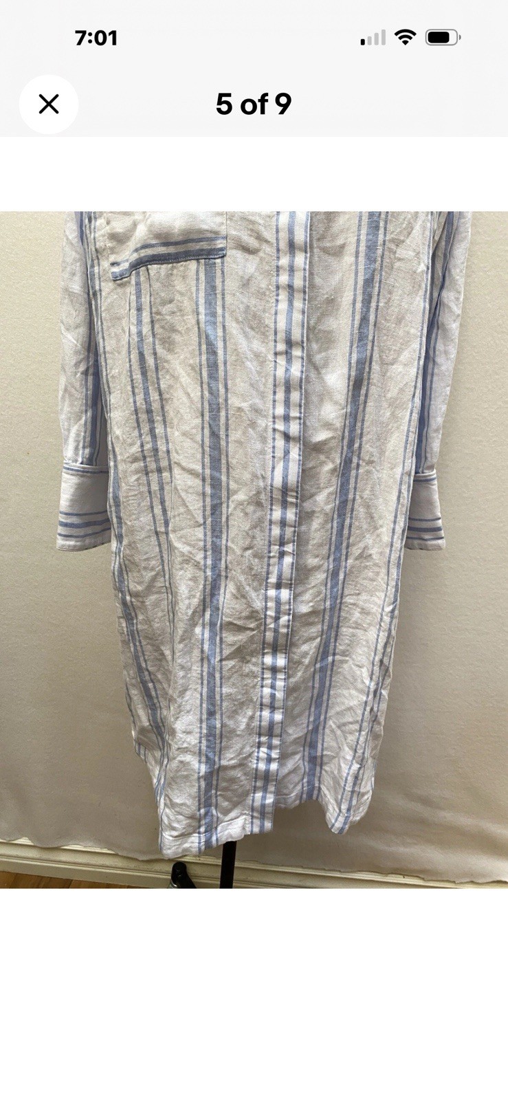 Soft Surroundings Blue White Striped Linen Shirt Dress V-Neck Pockets 1X