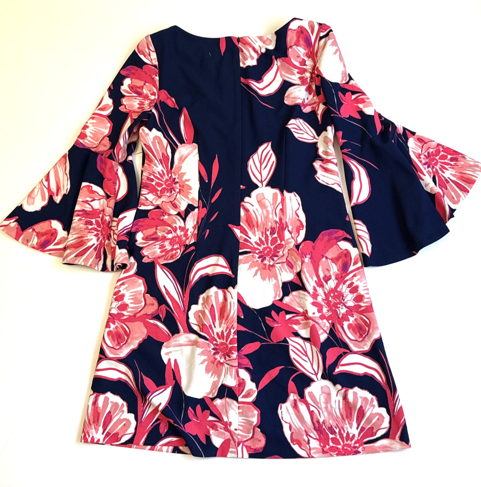 ELIZA J NWT $128 Beautiful Blue Pink Coral Floral Bell Sleeve Dress 6 Small NEW