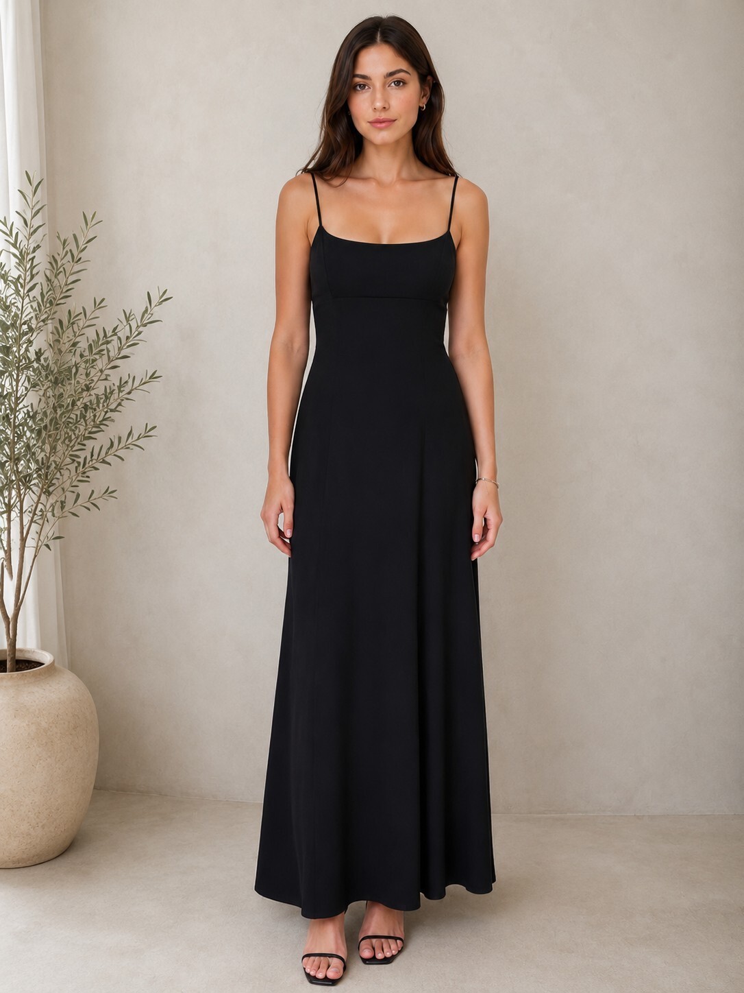 Jones New York Evening Black Maxi Dress Sleeveless Formal Spaghetti Strap 14