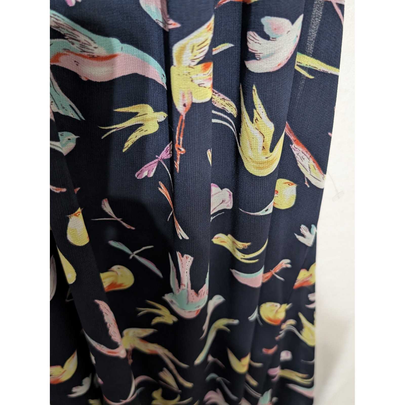 Chelsea & Violet Womens Bird Print Halter Maxi Dress Navy Blue Boho Tassel Small