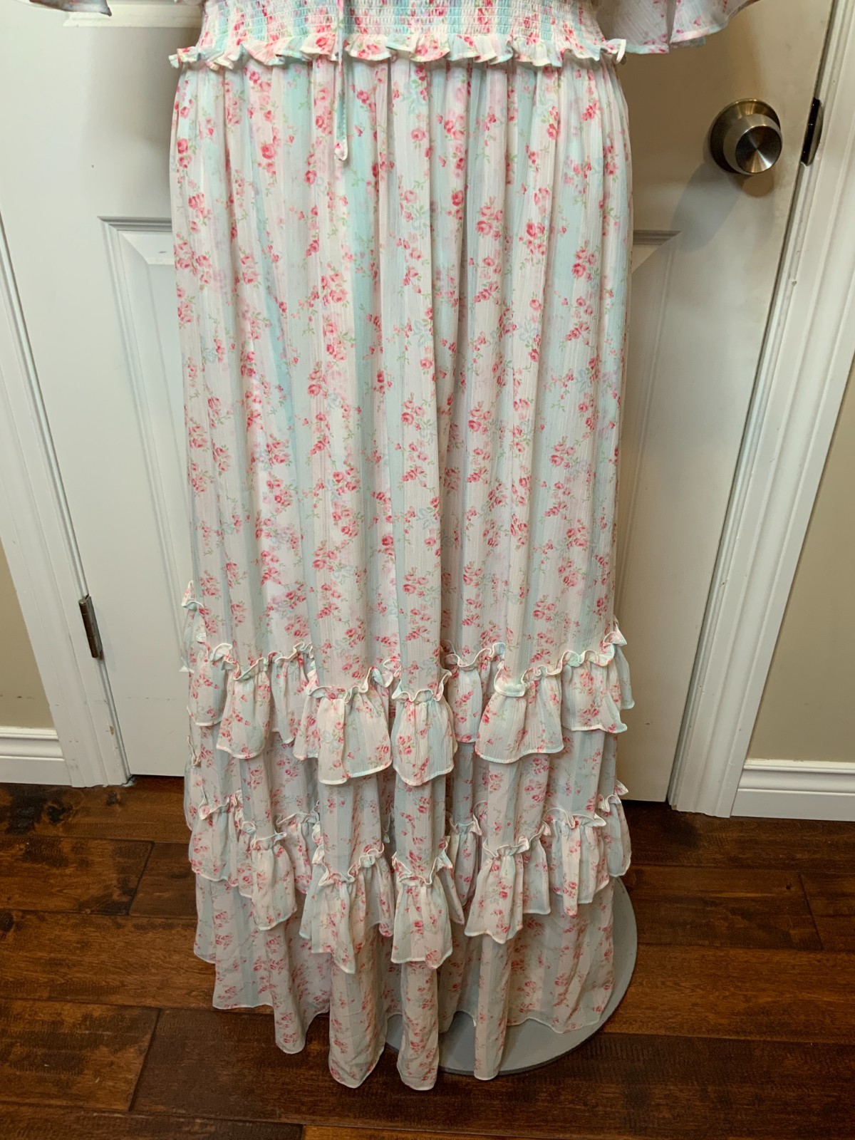 Needle & Thread Molly Blue Floral Blossom Crepe Ruffle Maxi Dress, Size 8