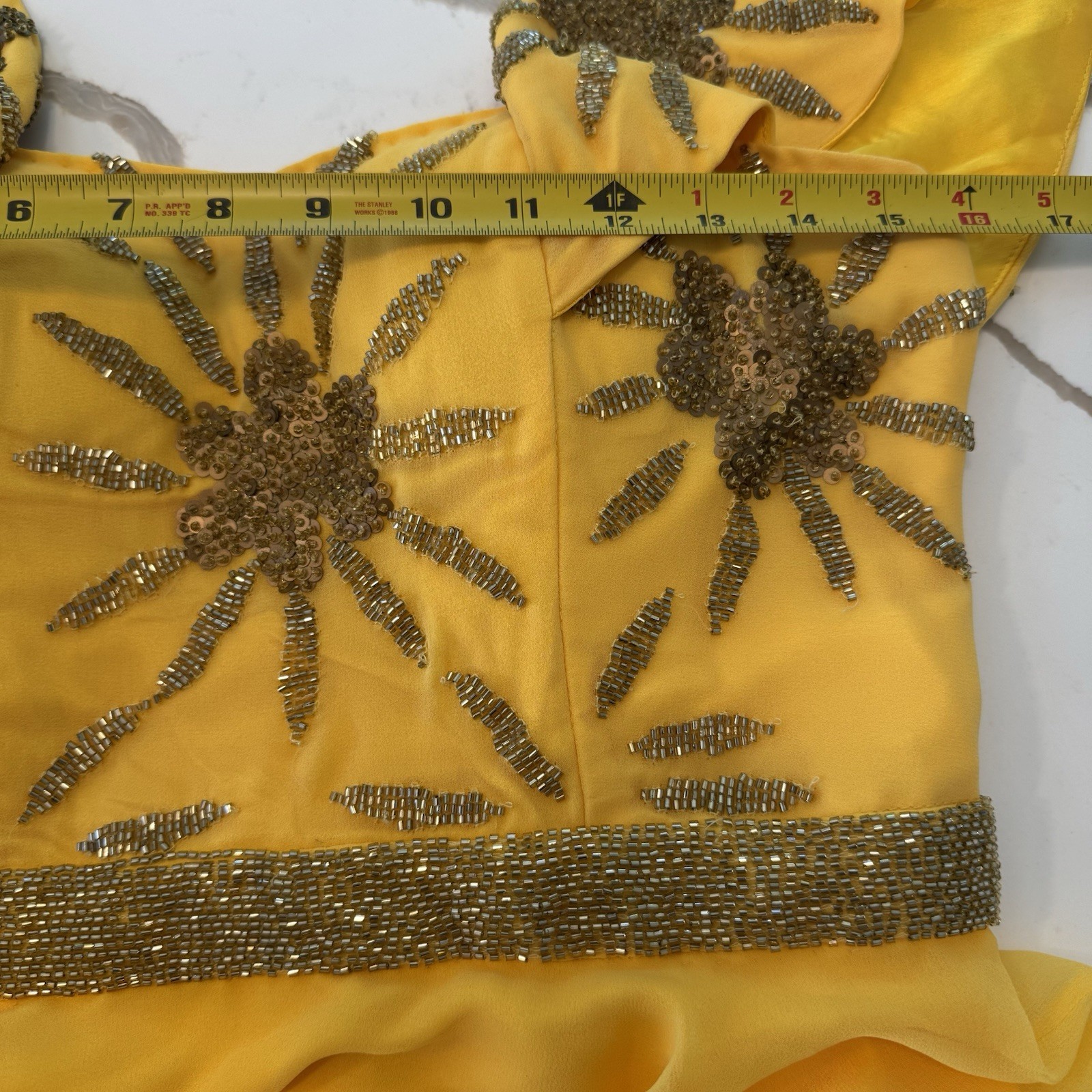 Beaded Golden Yellow Wedding Guest Midi Dress US 4-6 Virgos Lounge UK10