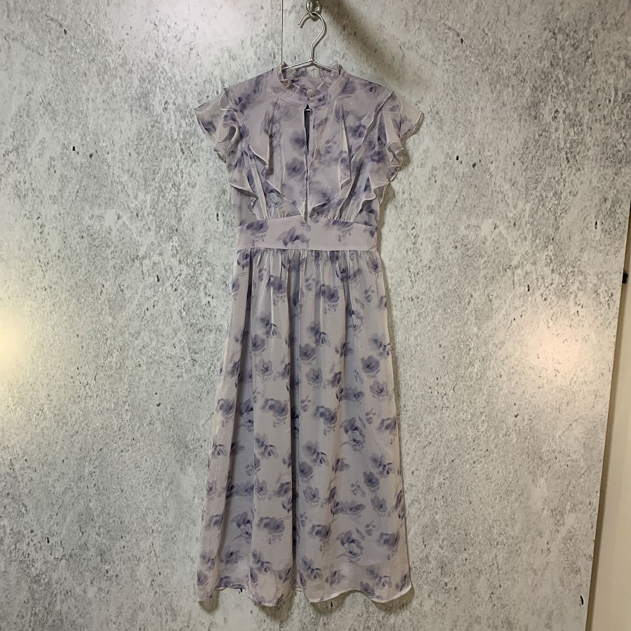 SAISON DE PAPILLON floral chiffon fabric mimore length dress purple Sz M