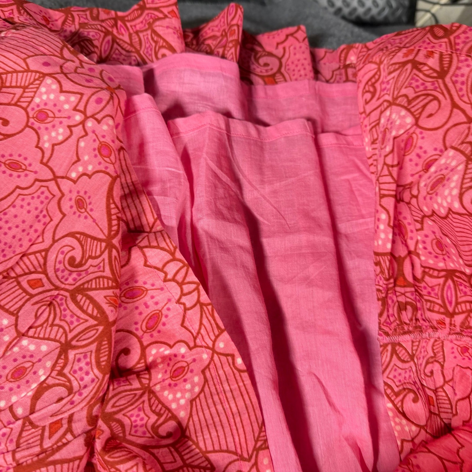 Tuckernuck Ro’s Garden Pink Floral Diwali Tiered Maxi Dress Long Sleeve Medium