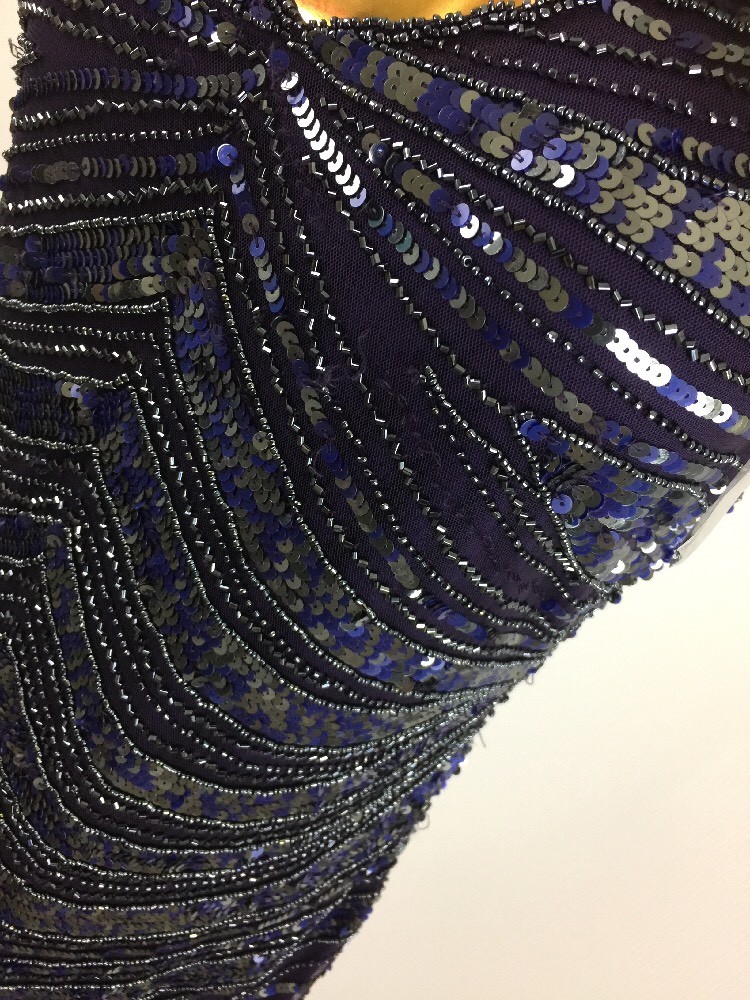 Patra Art Deco Beaded Sequins Blouson Purple Sleeveless Formal Gown Dress 12