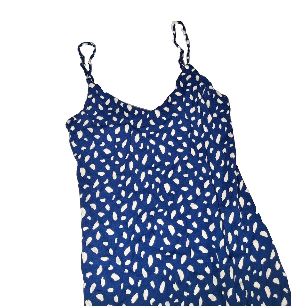 Reformation Crimini Midi Spaghetti Strap V-Neck Dress in Blue Polka Dot Size 4