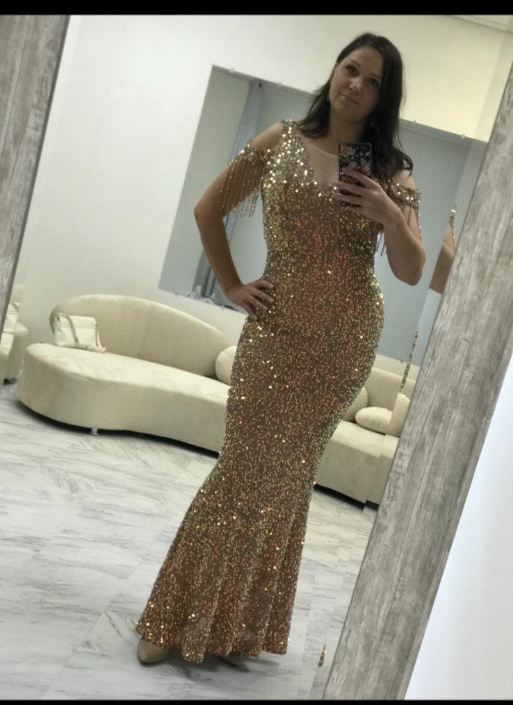 Evening dress women party wedding Rose Gold sequins Bridesmaids M, L, XL, XXL