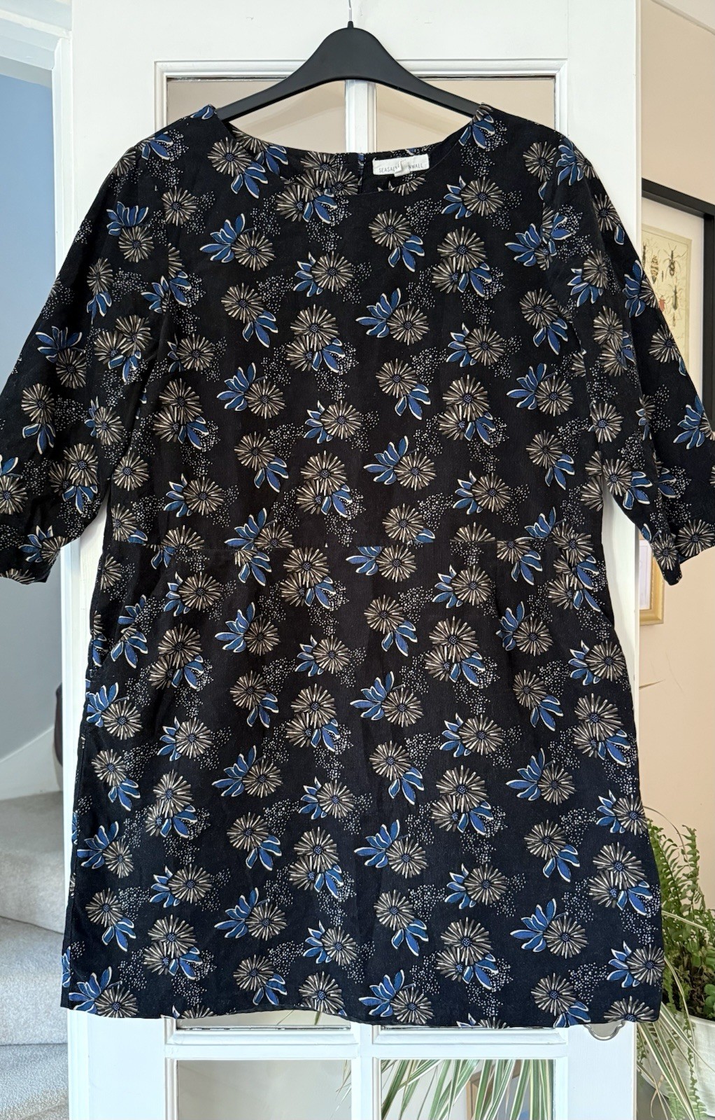Seasalt Cornwall High Key Dress Needle Cord Tunic Black Blue Floral Size 16-18