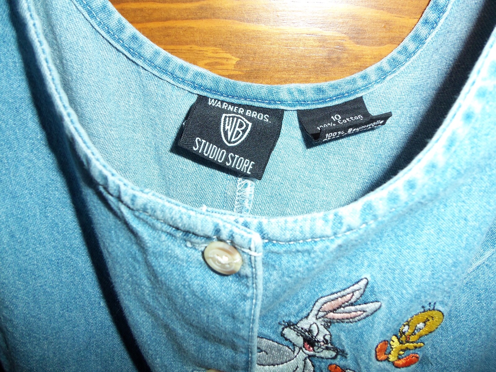 WARNER BROTHERS Studio Store Denim Flare Mini Dress Bugs Sylvester Tweety Taz 10